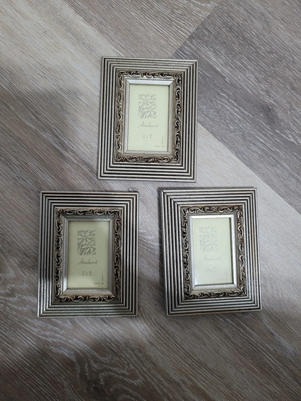 Set Of 3 Small 2x3 Frames Gold Tone Ornate Picture Frames